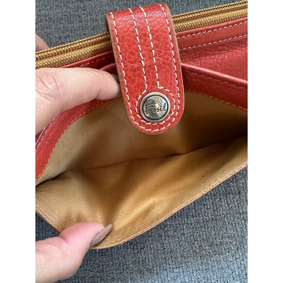 Fossil Women's Orange Genuine Pebble Leather Bi-Fold Snap Button Slim Wallet - Picture 4 of 12